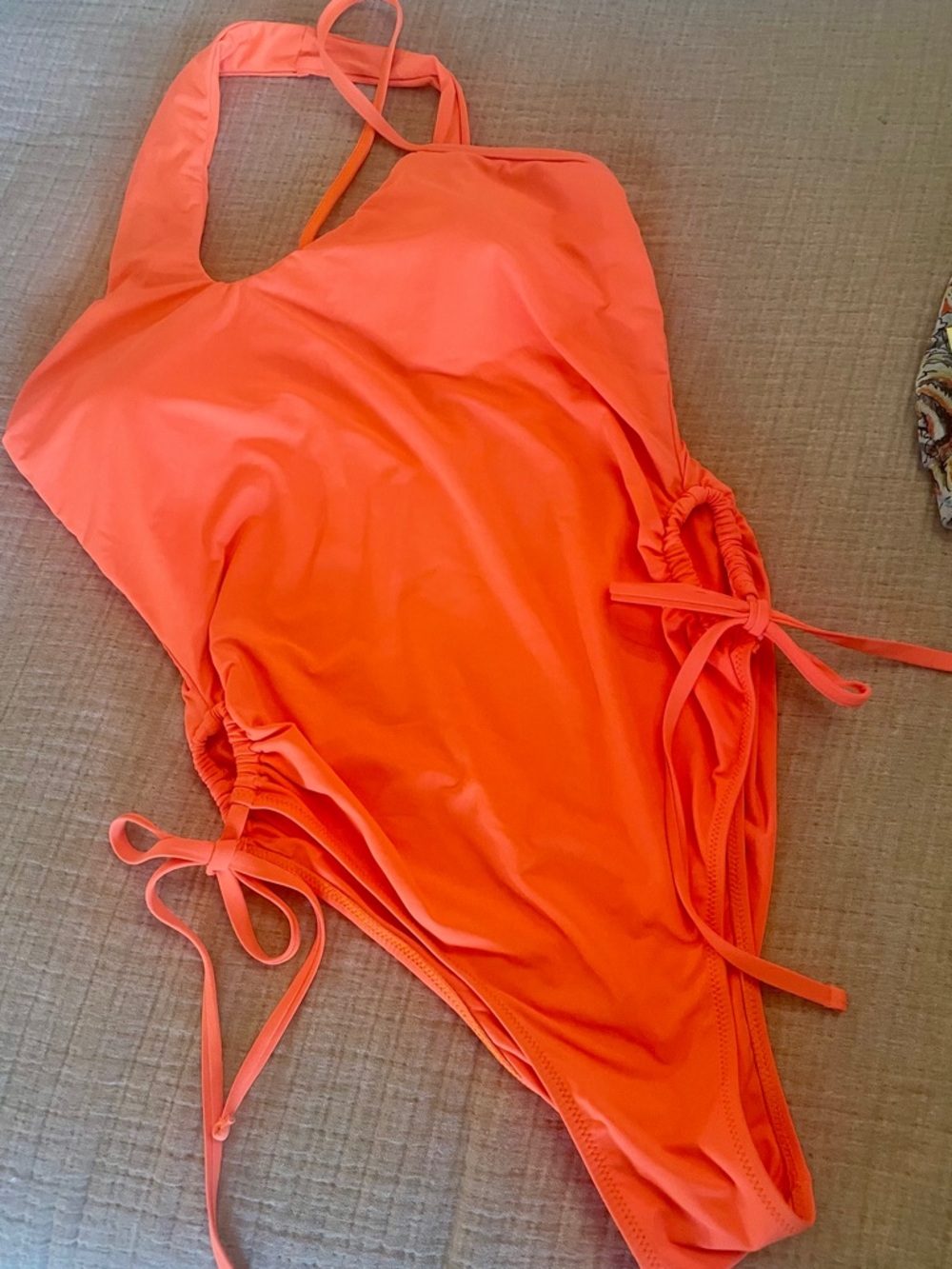 Fashion Nova One-Shoulder Neon Orange Cutout Swimsuit - Picture 2 of 5